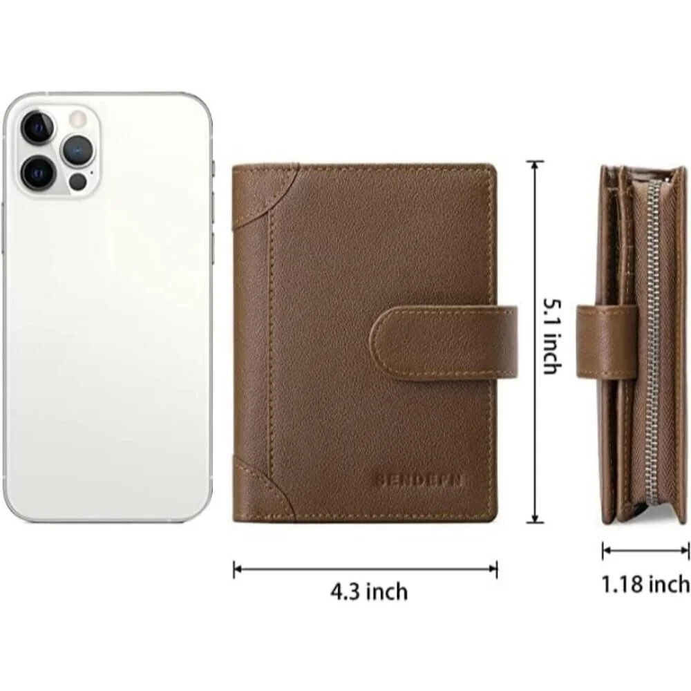 Men's F-Brown Genuine Leather Bifold Wallet Blocking Credit Card Coin Pocket
